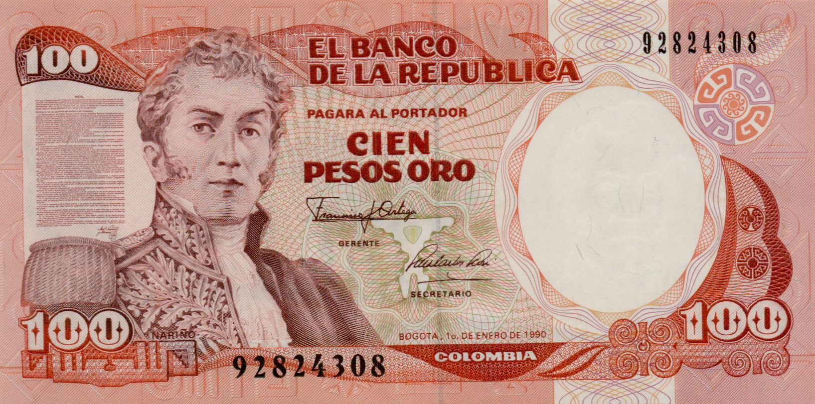Colombia 100 1990 UNC P-426/e